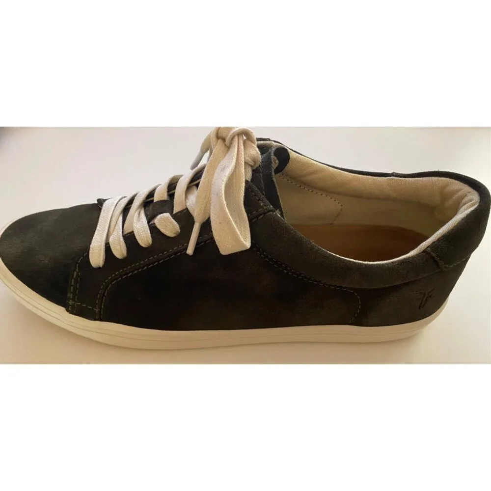 Frye Kerry Suede Sneakers Women 8.5 Fatigue Green Low Top Comfort Trainers Shoes